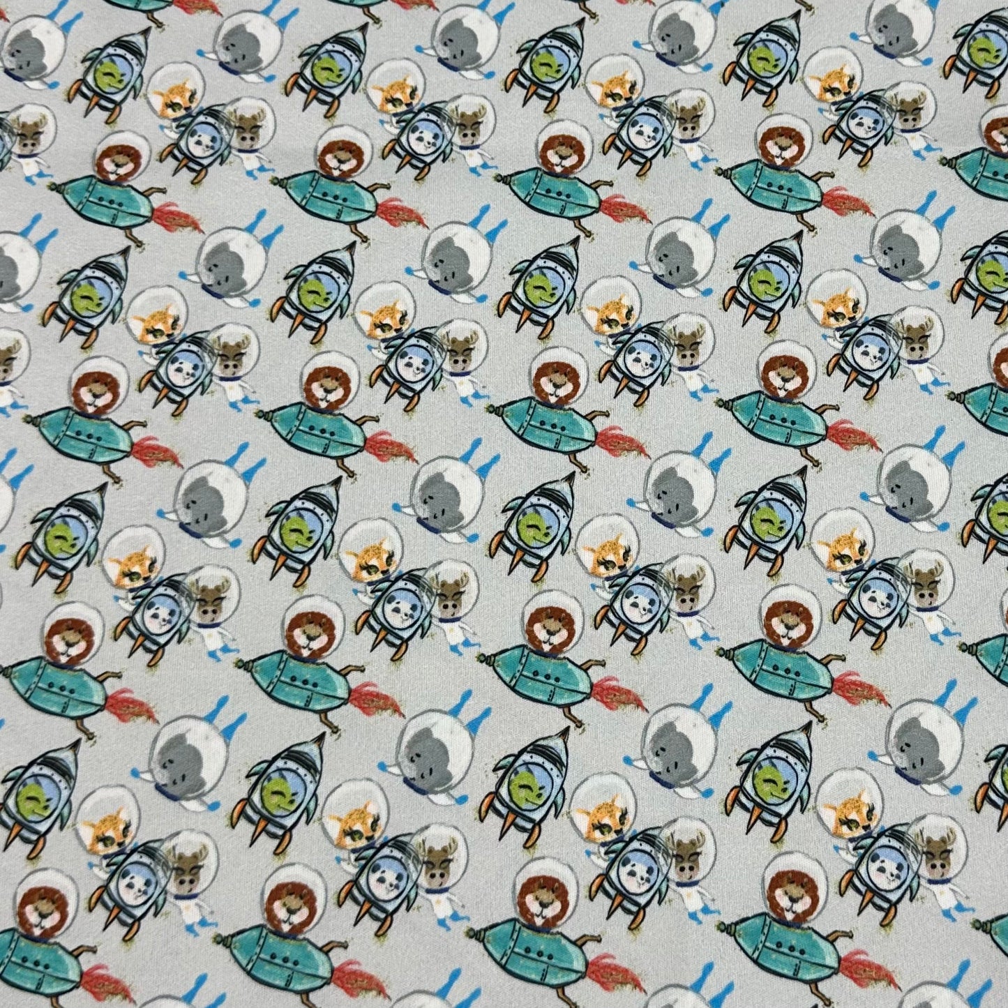 Animals Space on Gray 1 mil PUL Fabric - Made in the USA