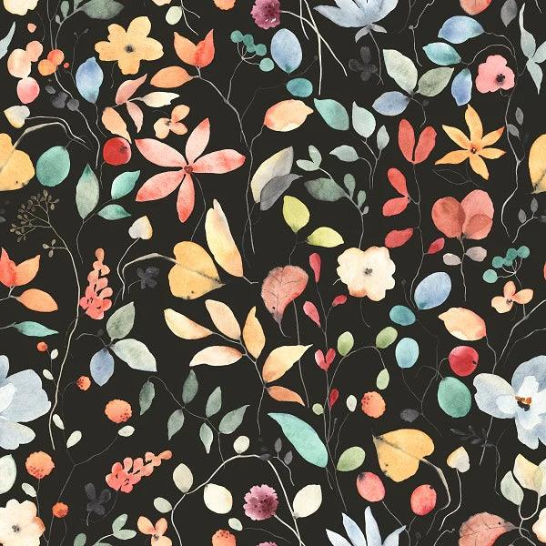 Watercolor Floral Vines on Bamboo Stretch French Terry Fabric - wellspringsrenewal